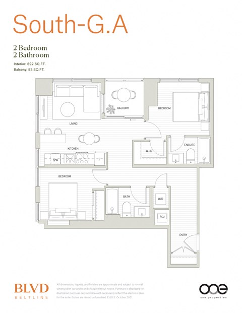 South- G A Floor Plan at BLVD Beltline, Calgary, T2G 2K4